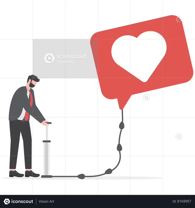 Businessman is viewing likes on social media  Illustration