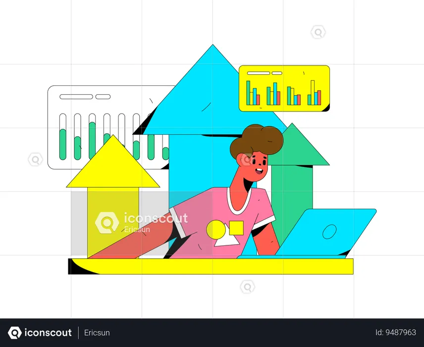 Businessman is watching business graphs  Illustration