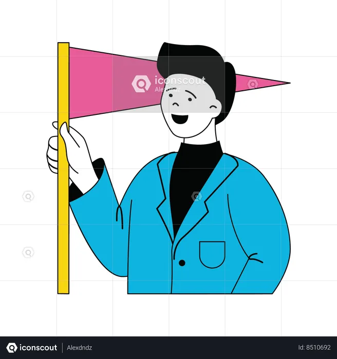 Businessman is waving flag for target achievement  Illustration