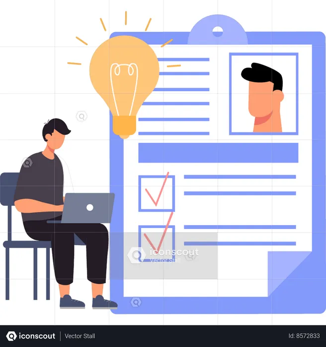 Businessman is working on employees profile  Illustration