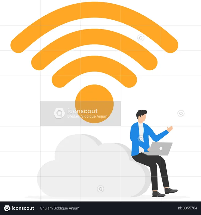 Businessman is working remotely using wifi connection  Illustration