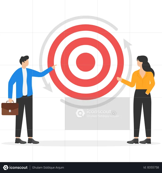 Businessman is working with team to achieve target  Illustration