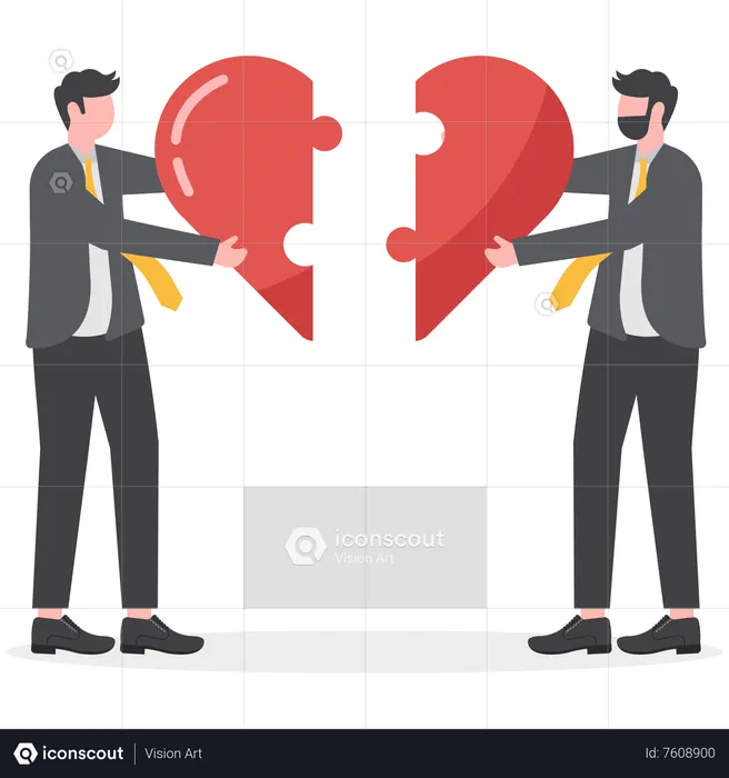 Businessman joining together heart shaped jigsaw puzzle  Illustration