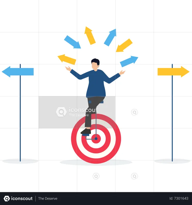Businessman juggling arrow symbol while riding bicycle  Illustration