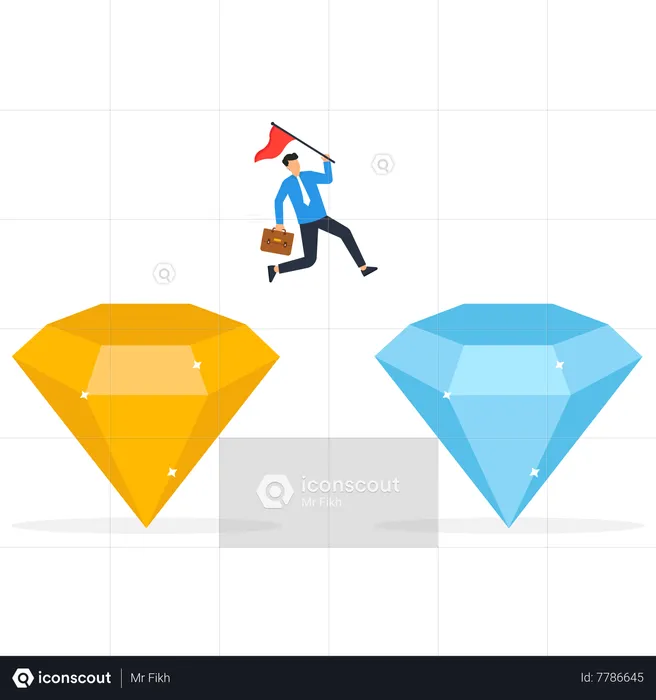 Businessman jump from old diamond to new diamond  Illustration