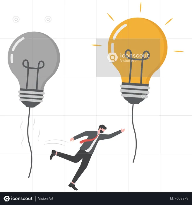 Businessman jump from old to new shiny lightbulb idea  Illustration