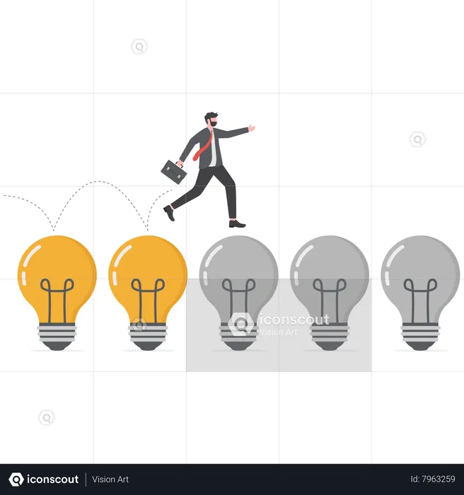 Businessman jump on light bulbs  Illustration