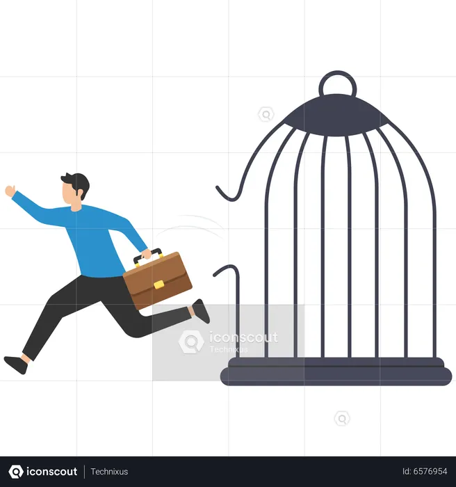 Businessman jump out of cage in his head for freedom  Illustration