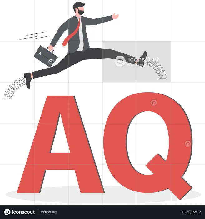 Businessman jump spring across the AQ word  Illustration