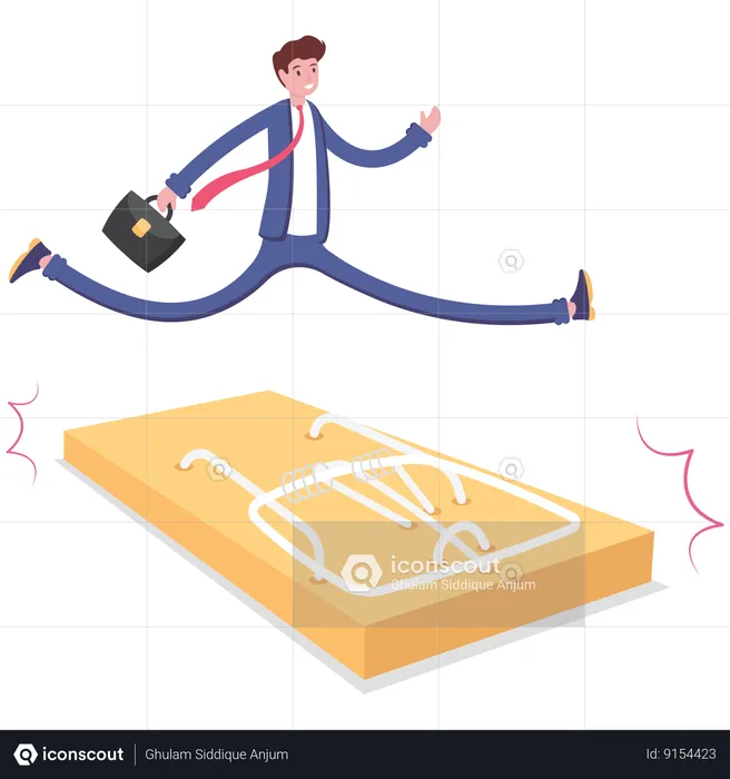 Businessman jumping across mousetrap  Illustration