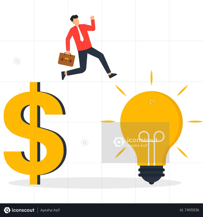 Businessman jumping for buying new idea  Illustration