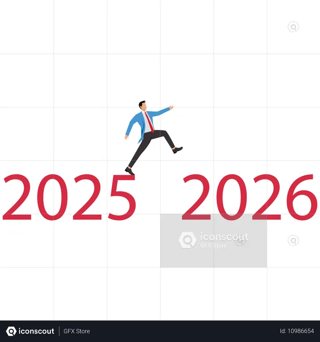 ビジネスマンは2025年の目標から2026年の目標へと飛躍  イラスト