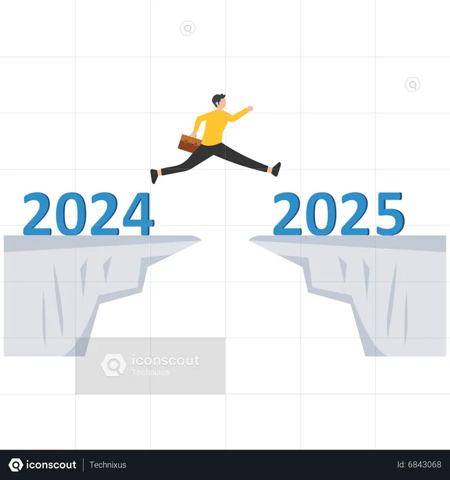 Businessman jumping from cliff 2024 in new year 2025 over abyss  Illustration