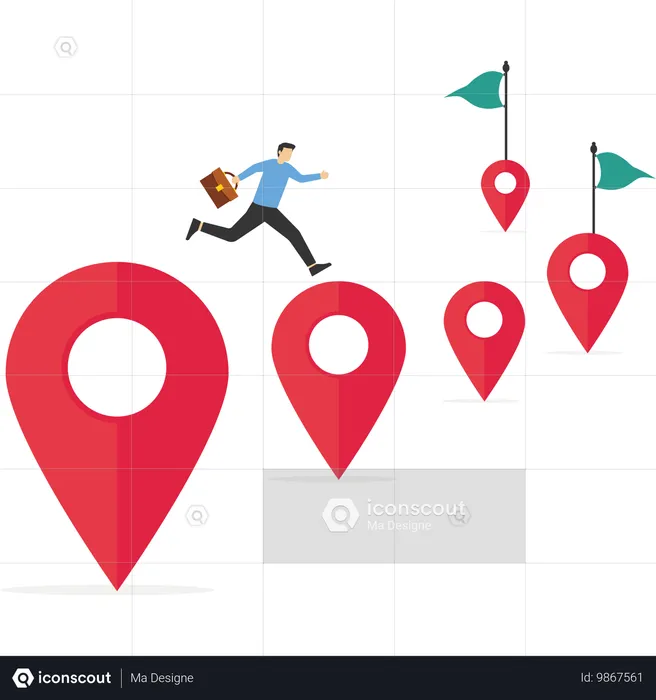 Businessman jumping from map point to map  Illustration