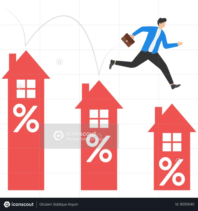 Businessman jumping from on smaller interest rate  Illustration