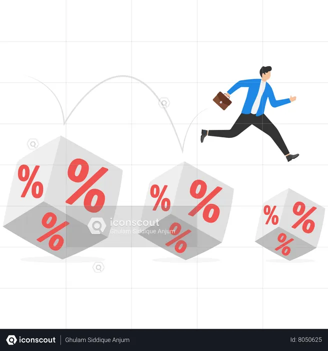 Businessman jumping from smaller cube block with percentage symbol  Illustration