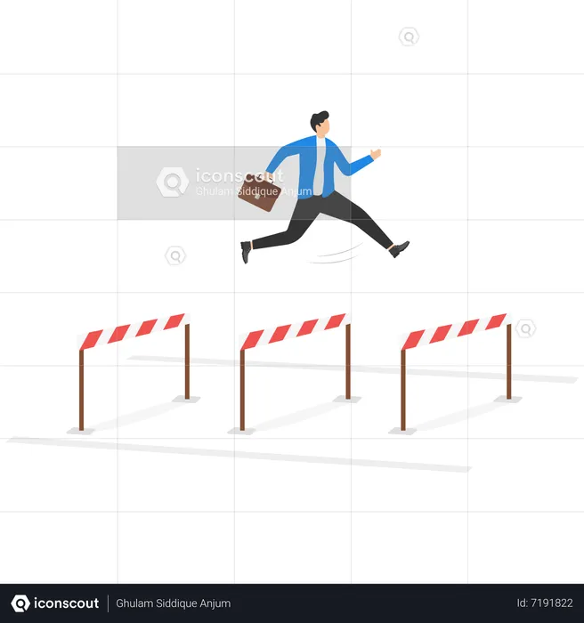 Businessman jumping higher over hurdle  Illustration