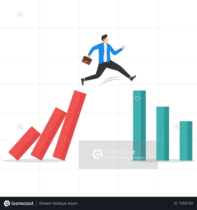 Businessman jumping off the falling chart  Illustration