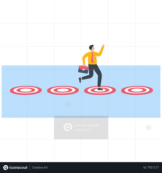 Businessman jumping on a target across the sea  Illustration