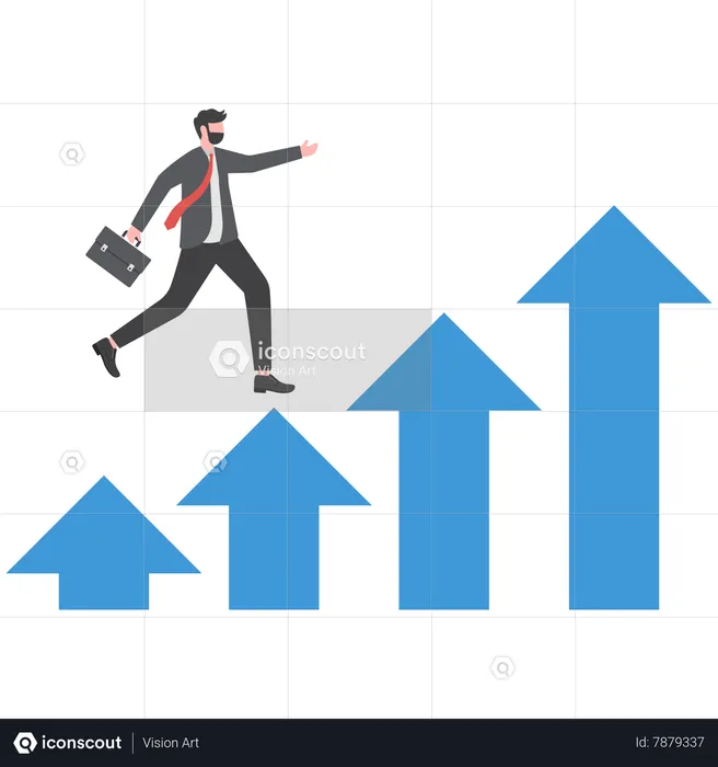 Businessman Jumping On Moving Up Graph Illustration - Free Download ...