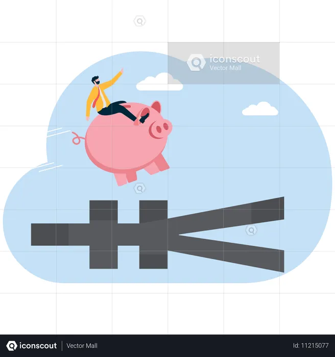 Businessman jumping through falling Yen Symbol gap  Illustration