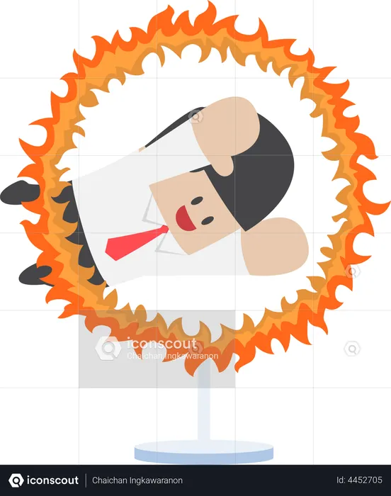 Businessman jumping through the fire hoop  Illustration