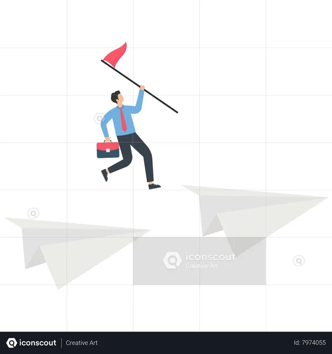 Businessman jumping to a new paper airplane from a falling paper airplane  Illustration