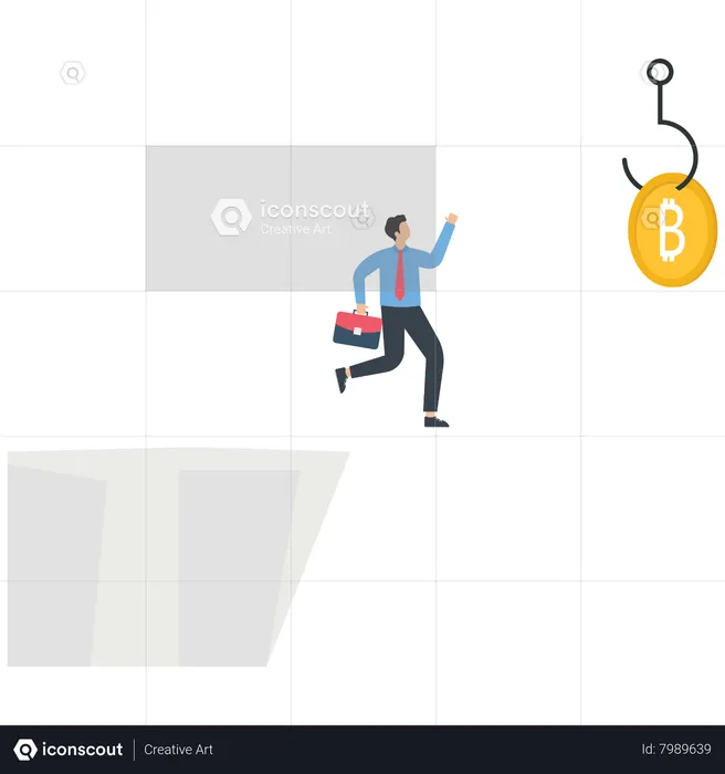 Businessman jumping to catch a US dollar coin on a cliff  Illustration