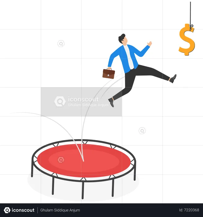 Businessman jumping to catch dollar sign  Illustration