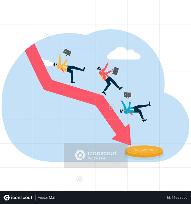 Businessman jumps down from target arrow  Illustration