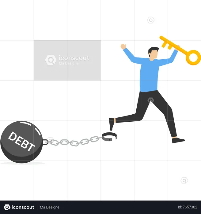 Businessman jumps for joy after unlocking debt load chain  Illustration