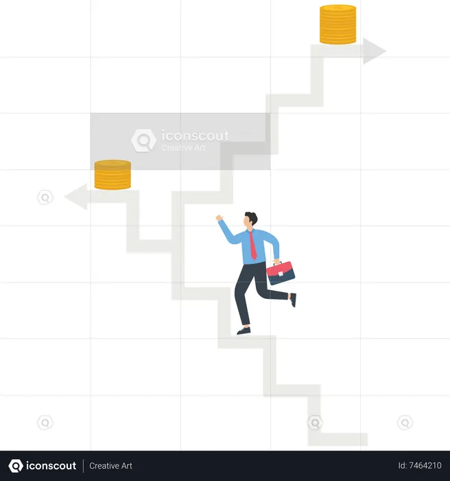 Businessman keeps climbing higher stairs  Illustration