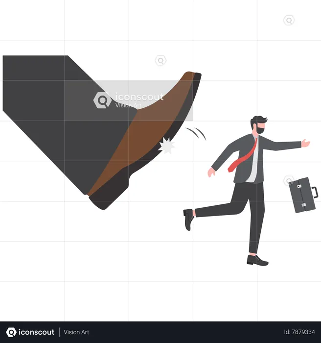 Businessman kicking employee due to bankruptcy  Illustration