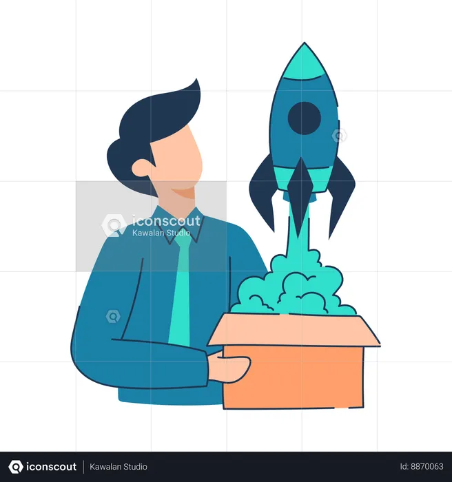 Businessman launches new business product  Illustration