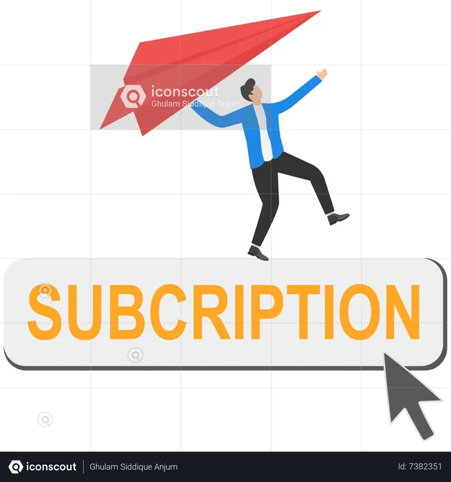 Businessman launching origami paper airplane on email subscribe form on website  Illustration
