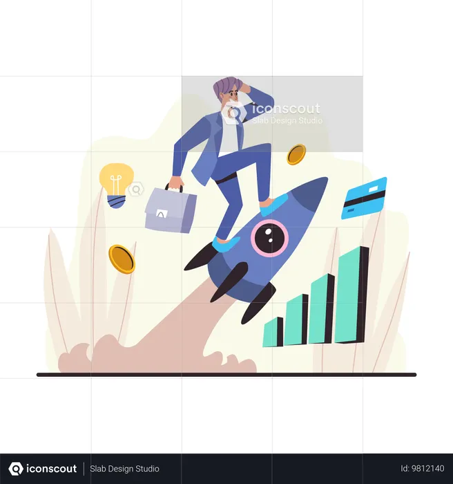 Businessman launching startup to growth  Illustration