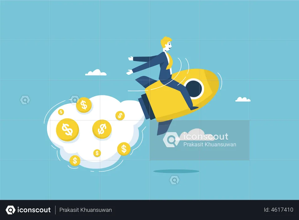 Businessman launching successful startup  Illustration