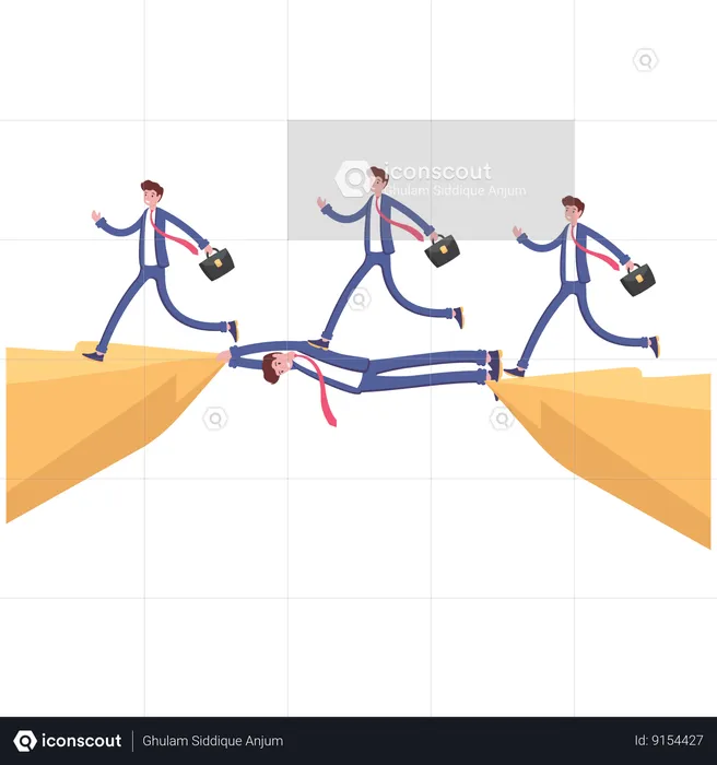 Businessman leader help others businessman across the cliff  Illustration