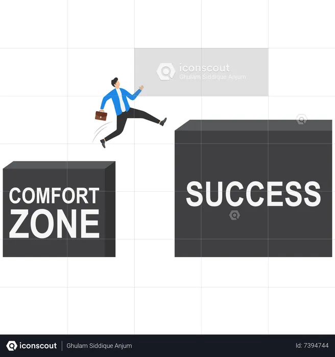 Businessman leaving comfort zone to achieve success  Illustration