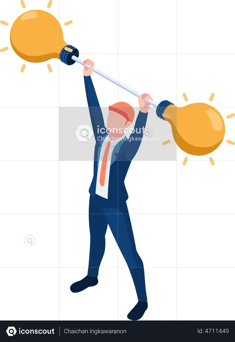 Businessman lift idea barbell weight up  Illustration