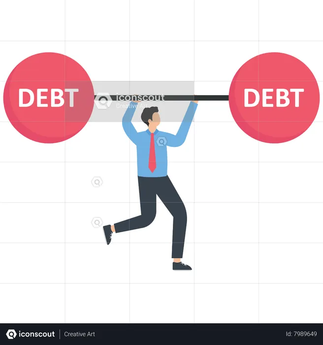 Businessman lifts a debt barbell  Illustration