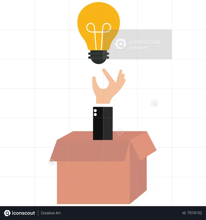 Businessman lifts a light bulb from the box  Illustration
