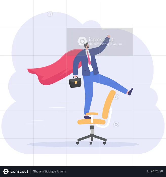 Businessman like superman on office chair  Illustration