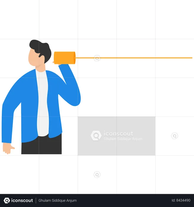 Businessman listening in tin cans on the telephone  Illustration