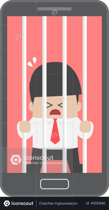 Businessman locked in smartphone  Illustration