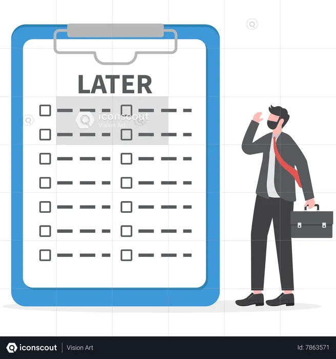 Businessman look and think about later details  Illustration