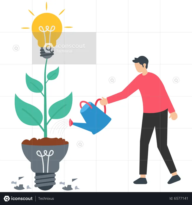 Businessman Look At Seedling Bright Idea Plant Grow From Broken One  Illustration