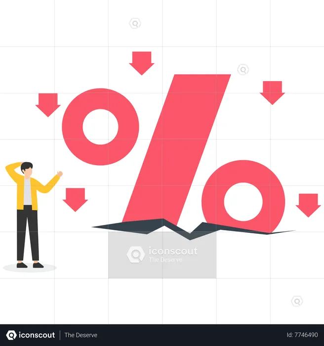 Businessman look at the shrinking percent sign  Illustration