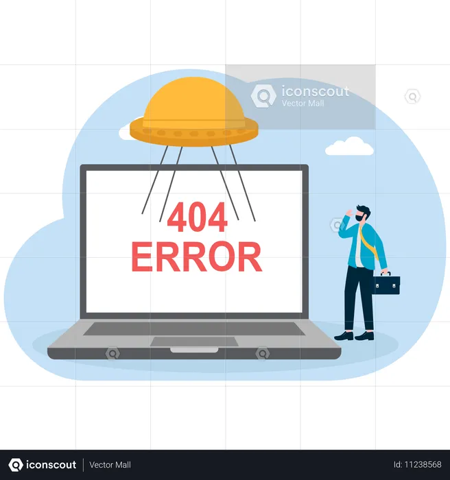 ノートパソコンのウェブページで 404 エラーが発生したビジネスマン  イラスト