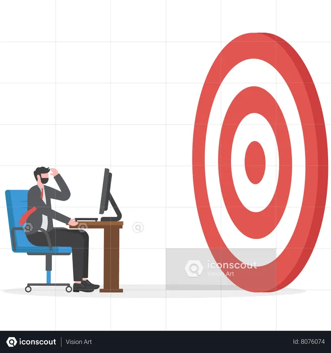 Businessman Looking At Big Target Shadow From Flashlight  Illustration
